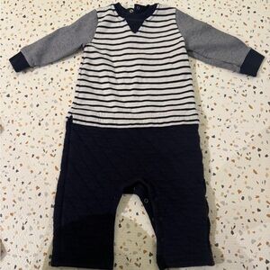 Petit Bateau, Striped Navy and White Baby Romper 12m